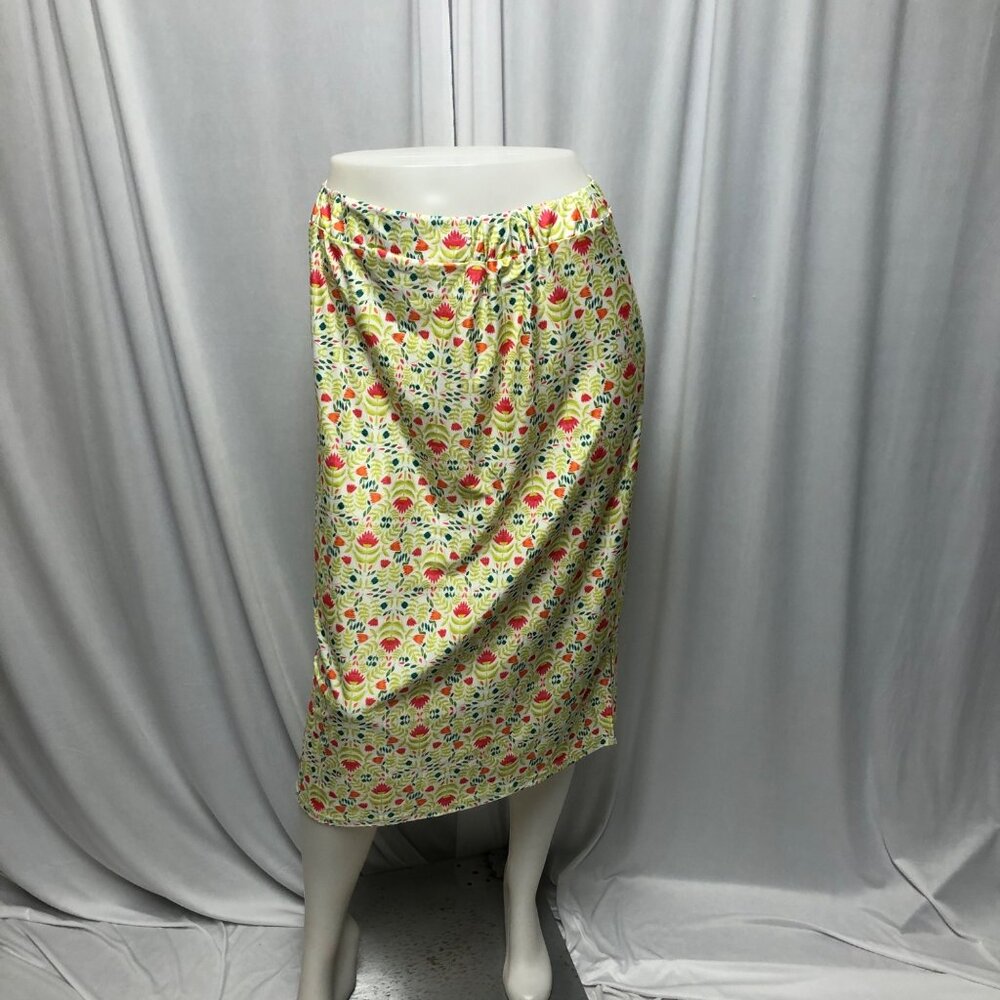 Lily by Firmiana Midi Skirt Womens Size Medium Green Pink Orange Floral Stretchy